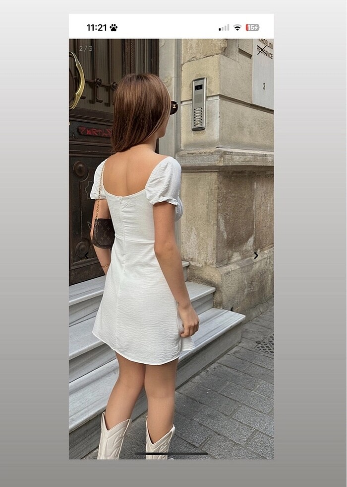 Beyaz mini elbise kare yaka - Görsel 5