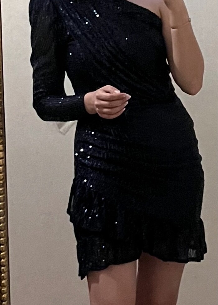 Payetli elbise tek omuz abiye - Görsel 3