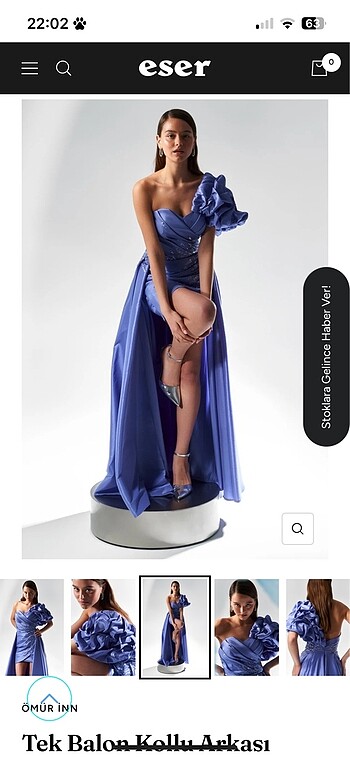 Tek Balon Kollu Arkası Uzun Önü Kısa Abiye Elbise - Görsel 3