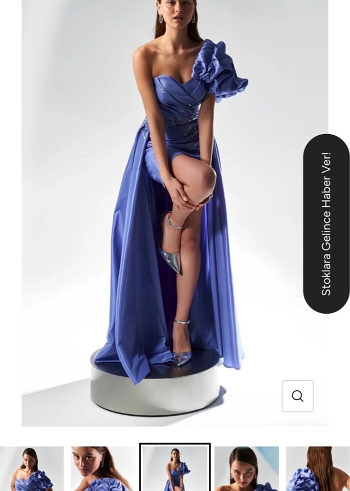 Tek Balon Kollu Arkası Uzun Önü Kısa Abiye Elbise - Görsel 3