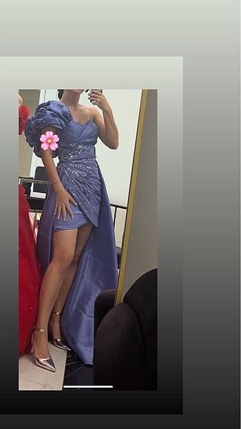 Tek Balon Kollu Arkası Uzun Önü Kısa Abiye Elbise - Görsel 10