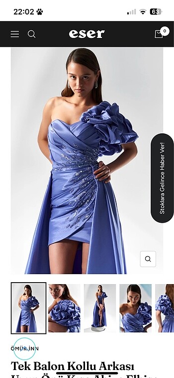 Tek Balon Kollu Arkası Uzun Önü Kısa Abiye Elbise - Görsel 3