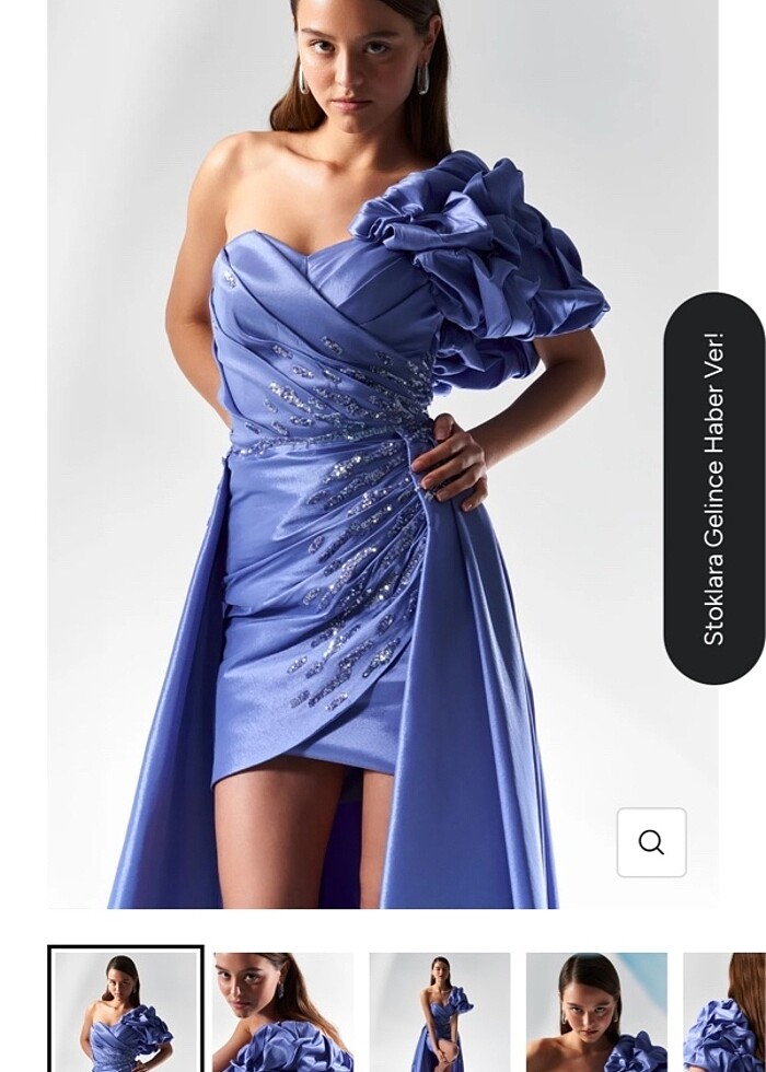 Tek Balon Kollu Arkası Uzun Önü Kısa Abiye Elbise - Görsel 3