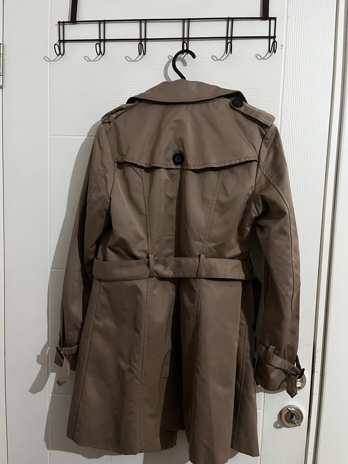 Bej Deri Kadın Trençkot Midi Boy - Görsel 4