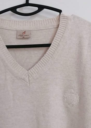 Bej V Yaka Uzun Kollu Kadın Kazak - Görsel 2