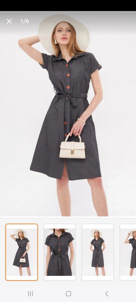 Gri Midi Kemerli Gömlek Elbise - Görsel 3