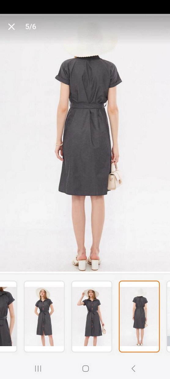 Gri Midi Kemerli Gömlek Elbise - Görsel 2