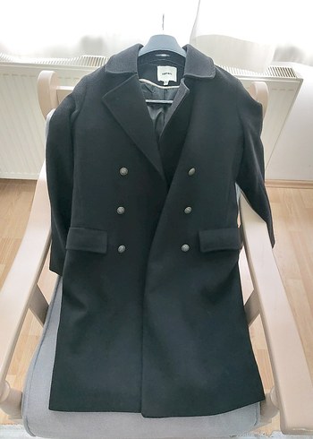 Düğmeli Siyah Kaşe Kaban - Görsel 7