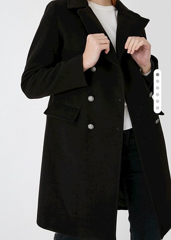 Düğmeli Siyah Kaşe Kaban - Görsel 2