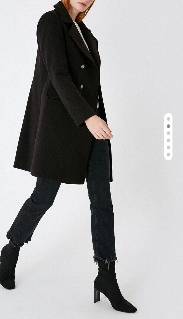 Düğmeli Siyah Kaşe Kaban - Görsel 3