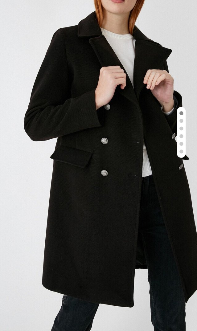 Düğmeli Siyah Kaşe Kaban - Görsel 2