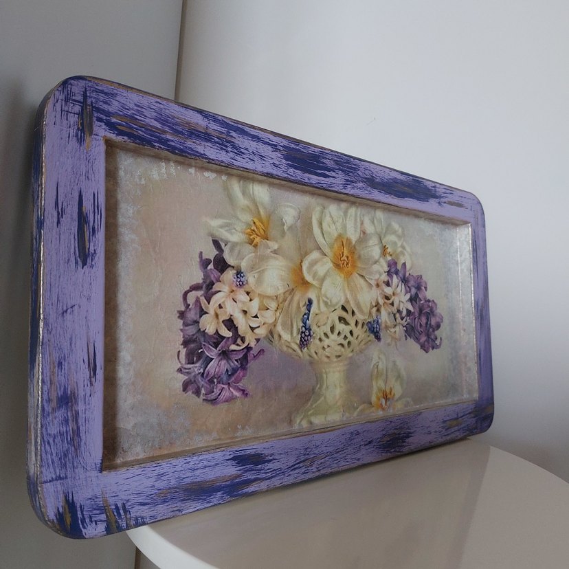 Pastel Mor Çiçekli Ahşap tepsi - Görsel 2