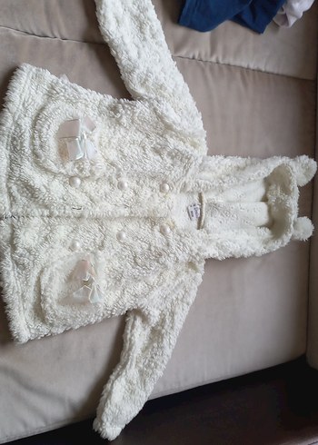 Kız Bebek Beyaz Kapüşonlu Kürklü Tulumu - Görsel 2