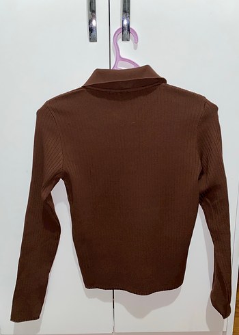 Kahverengi Fitilli Polo Yaka Triko Kazak - Görsel 4