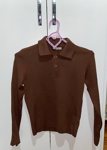 Kahverengi Fitilli Polo Yaka Triko Kazak - Görsel 2