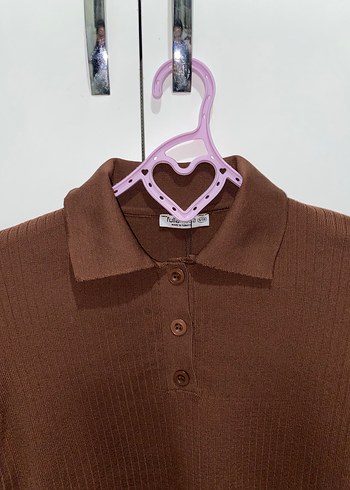 Kahverengi Fitilli Polo Yaka Triko Kazak - Görsel 3