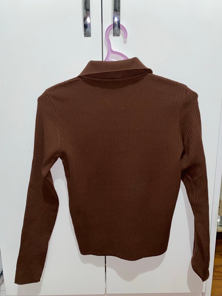 Kahverengi Fitilli Polo Yaka Triko Kazak - Görsel 4