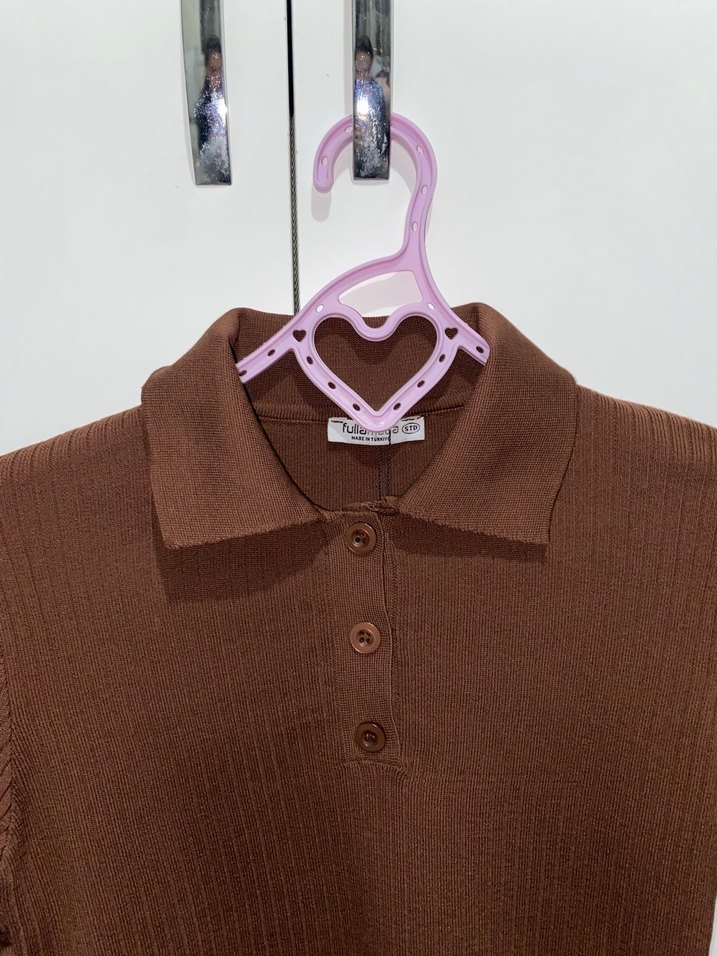 Kahverengi Fitilli Polo Yaka Triko Kazak - Görsel 3