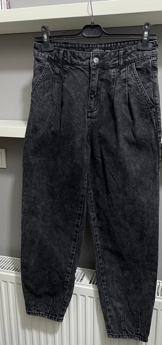 Gri Bol Kesim Kadın Kot Pantolon - Görsel 4