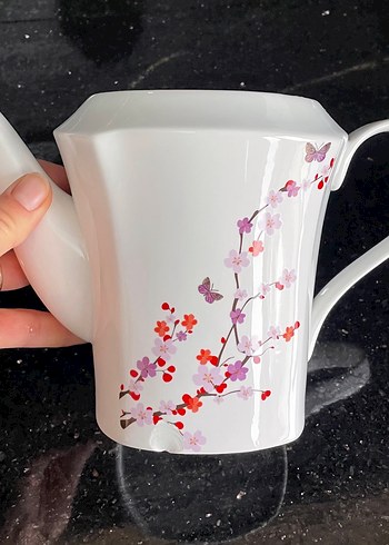 Beyaz Çiçek Desenli Demlik - Görsel 4