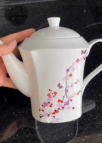 Beyaz Çiçek Desenli Demlik - Görsel 3