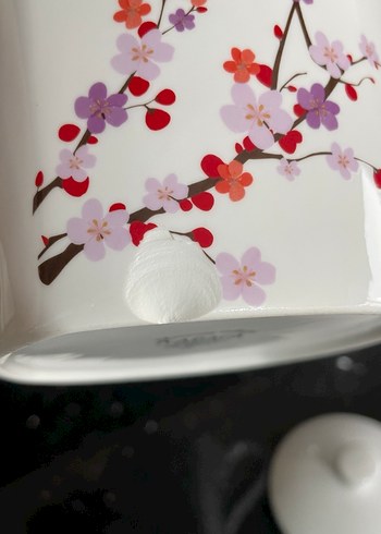 Beyaz Çiçek Desenli Demlik - Görsel 8