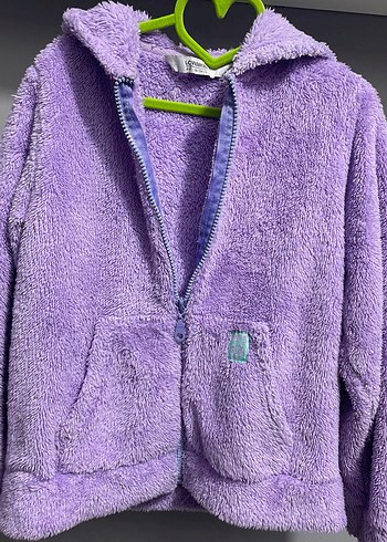 Kız Çocuk Kapüşonlu Mor Peluş hırka - Görsel 3