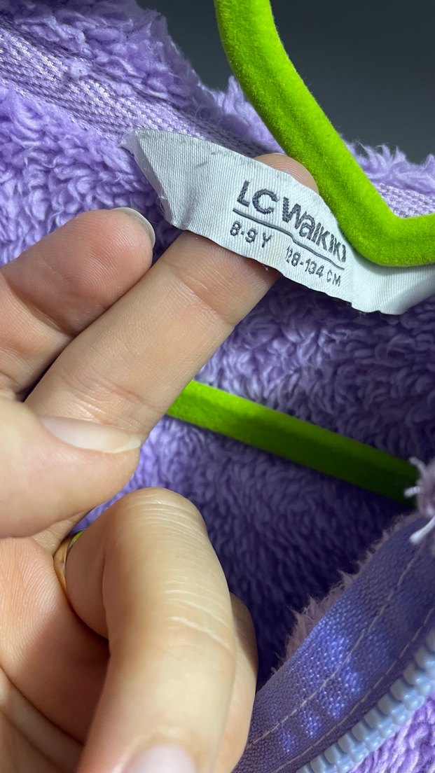 Kız Çocuk Kapüşonlu Mor Peluş hırka - Görsel 4