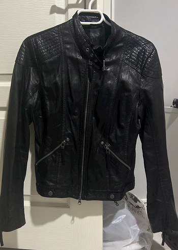 Kadın Siyah Deri Biker Ceket