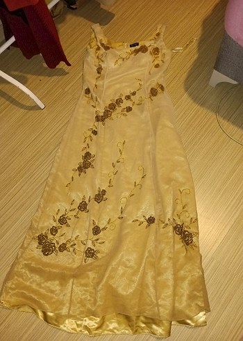 Nakışlı Bej Uzun Abiye Elbise - Görsel 4