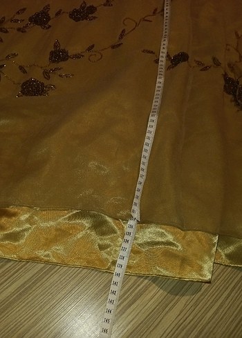 Nakışlı Bej Uzun Abiye Elbise - Görsel 8