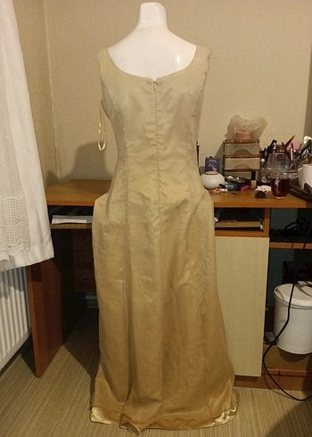 Nakışlı Bej Uzun Abiye Elbise - Görsel 2