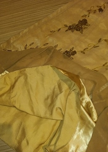 Nakışlı Bej Uzun Abiye Elbise - Görsel 6