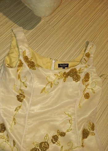 Nakışlı Bej Uzun Abiye Elbise - Görsel 5