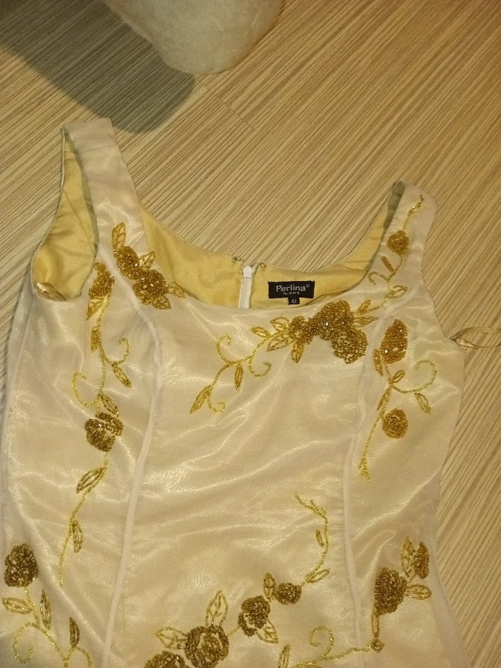 Nakışlı Bej Uzun Abiye Elbise - Görsel 5