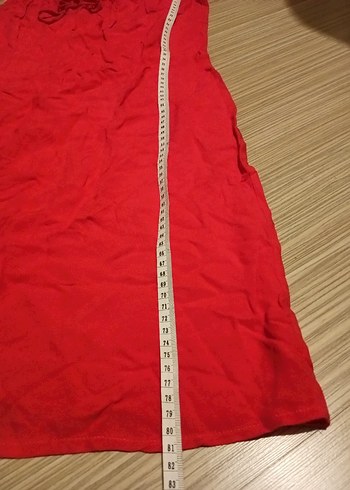 Kırmızı Kolsuz Midi Keten Elbise - Görsel 4