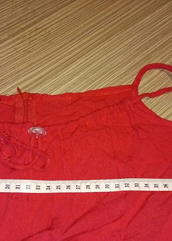 Kırmızı Kolsuz Midi Keten Elbise - Görsel 5