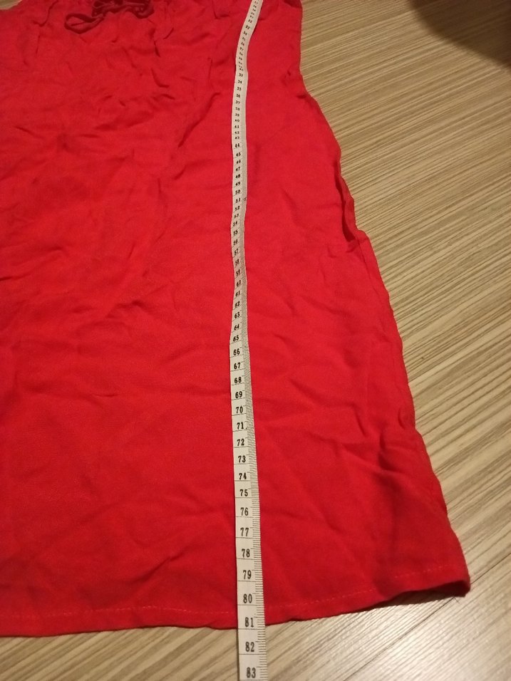 Kırmızı Kolsuz Midi Keten Elbise - Görsel 4