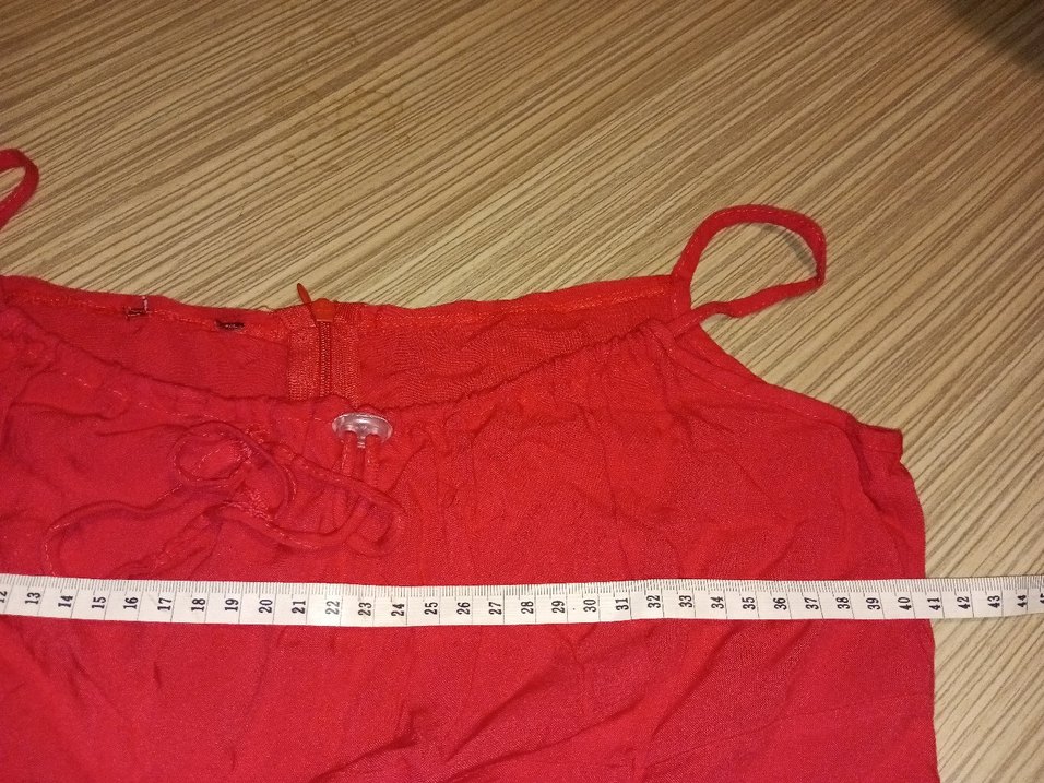 Kırmızı Kolsuz Midi Keten Elbise - Görsel 5