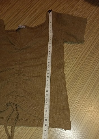 Bej V Yaka Keten Kısa Kollu Bluz - Görsel 2