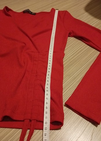 Kırmızı V Yaka Drapeli Hamile Bluzu - Görsel 2