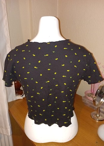 Kısa Kollu Mini Siyah Desenli Kadın Tişört - Görsel 3