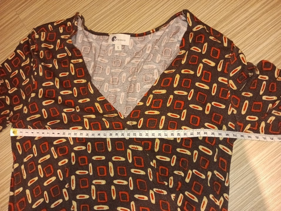 Kahverengi V Yaka Uzun Kollu Desenli Elbise - Görsel 5