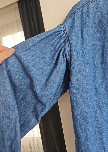 xs Beden Düğmeli Mavi Denim Kadın Gömlek