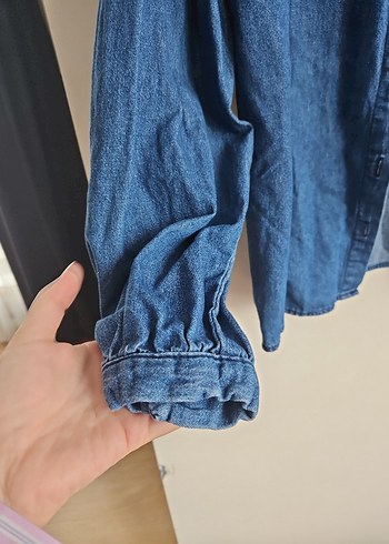 xs Beden mavi Renk Düğmeli Mavi Denim Kadın Gömlek