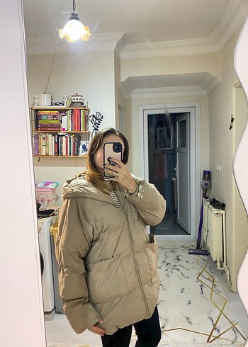 Bej Kapüşonlu Kadın Puff Mont - Görsel 2