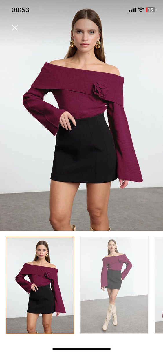 Bordo Mini Kadın Kazak Uzun Kollu - Görsel 2