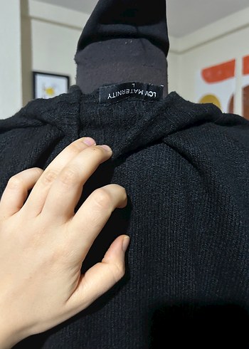 Düğmeli Siyah Yün Hamile Midi Kazak - Görsel 3