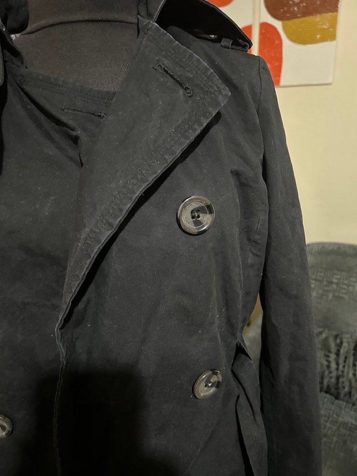 Düğmeli Siyah Midi Kadın Trençkot - Görsel 2