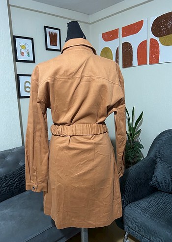 Bej Kadın Kemerli Trençkot elbise - Görsel 3
